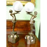 A pair of Art Deco style lamps 55cm high, good condition.
