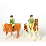 Beswick Girl on Pony, model No. 1499, Skewbald gloss; together with Boy on Pony, model No. 1500,