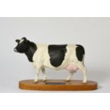 Beswick Connoisseur Friesian Cow, model No. A2607, satin matt, on wood plinth label lifting off