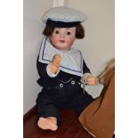 Simon & Halbig 126 bisque socket head character doll, with sleeping brown eyes, open mouth, brown