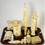 A group of ivory including African, Chinese etc circa 1910/20, together with a group of resin and