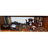 A quantity of collector's items including a rosewood tea caddy, a Victorian tile depicting Gladstone