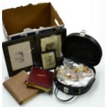 A quanitity of collectors items including three postcard albums, an autograph album, assorted bisque