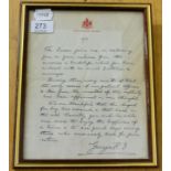 A letter from King George VI to a returning Prisoner of War