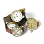 Four enamel dialled wristwatches, singed Tho Russell, Tiffany & Co, Waltham and Ingersoll