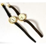 A 9ct gold Waltham wristwatch and an enamel dialled wristwatch, case stamped 14K