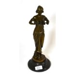 A 20th century bronze figure of a lady on marble base, signed
