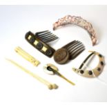 Assorted hair combs and accessories in mother-of-pearl, bone etc