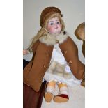 A German Kestner bisque socket head doll, impressed 'H Made in Germany 12'' and '161' with blond