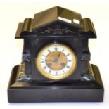 A 19th century black slate and verde antico marble mantel clock