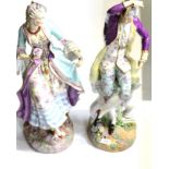 A pair of 19th century Meissen style porcelain figures of a lady and gentleman in 18th century