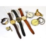A 9ct gold Rotary wristwatch, lady's wristwatch stamped 9c, and six other watches