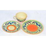 Clarice Cliff Cherry pattern trio Slight losses to paint on saucer consistent with use, otherwise in