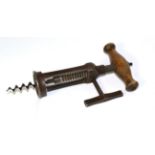 Corkscrew with wooden handle and side mounted winding handle