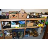 Eighteen boxes of collectable's - bottles, household wares, pewter, antique bottles, brass ware,