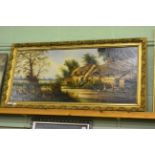 C.H. Chapman, cottage scene, large gilt framed oil on canvas