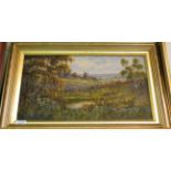 A framed oil on canvas, landscape with windmill, signed M Hider