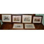Set of six coloured engravings of hunting scenes