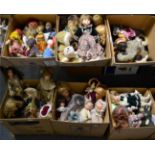 A large quantity of modern bisque head collectors dolls, other dolls, soft toys and collectables (