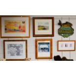 Five various prints and a wall rack advertising H Vardon, Fishmonger