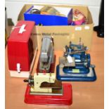 Two Vulcan childs sewing machines, Straco and Petite machines and one other, box of assorted