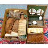 Crocodile and snake handbags, RAF flying jacket, lace, textiles, car hamper box etc