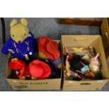 Three Paddington Bear soft toys, a quantity of Barbie and other dolls, a Corgi classic propliner