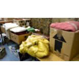 Quantity of assorted soft furnishings, modern bed covers, cushions, textiles etc (seven boxes and