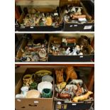 A large group of pottery, porcelain and composition animal models and vases including Mella ware,