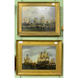 Middleton, pair of oils on panel, The Battle of Trafalgar 1805 and Saluting HMS Victory off Spithead