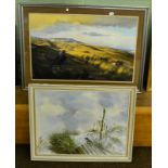 Lost Ring - The Ingleton Road above Hawes, by Robert Nicholls, pastel, framed; framed oil on board