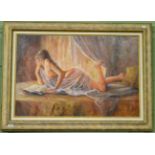 Karen Wallis, study of a reclining nude, signed, oil on canvas