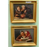 Vito, a pair of oils, 19th century, Monks eating and a couple reading