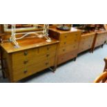 Three early 20th century dressing tables with attached mirrors and a four height chest of drawers