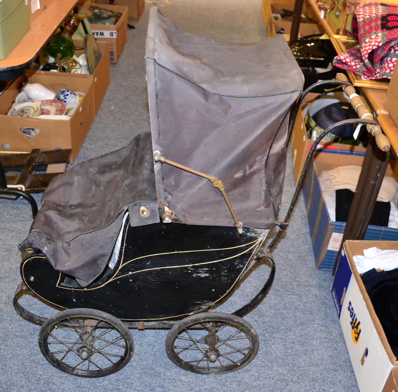 Edwardian dolls push chair with cream lining and cover