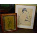 A large print of a lady marked Modigliani and a Picasso print depicting a man with a horse (2)