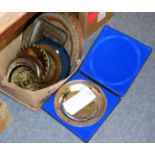A quantity of assorted Eastern brass and metal trays, copper bowls and a Tunsberg pewter charger