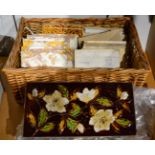 Assorted Mintons Victorian and later tiles and a large brown glaze floral plaque