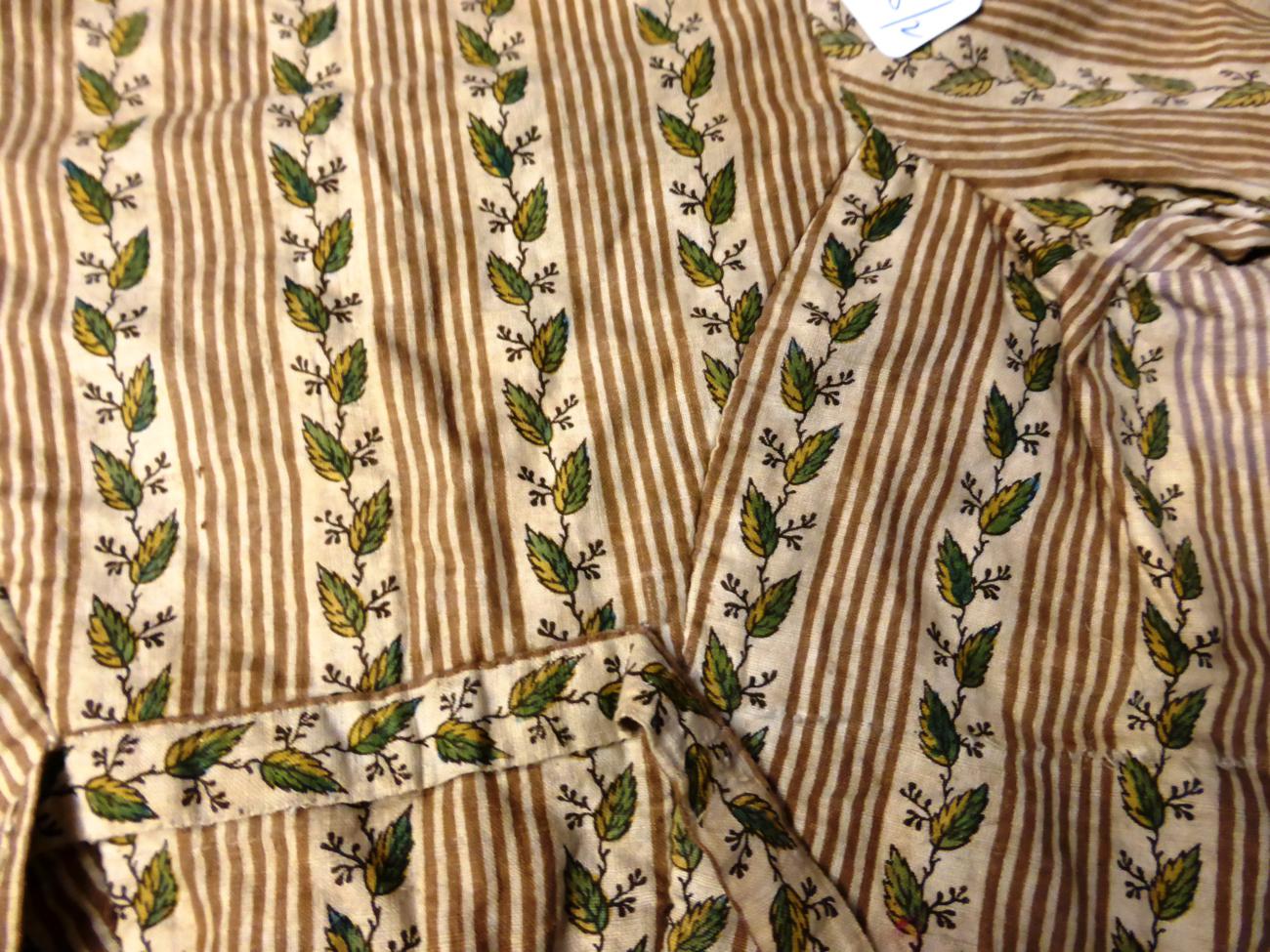 A 19th century green checked long dress with long sleeves (a.f.), printed cotton part bodice, - Image 8 of 13