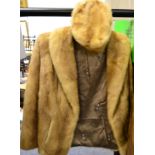 Light mink fur jacket and matching hat