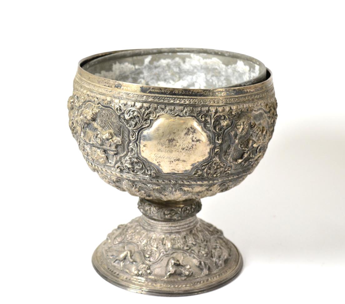 A large Burmese silver presentation bowl, Pnang cricket Club, c1891
