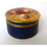 * A Royal Worcester blue ground circular box and cover painted with fruit by Roberts