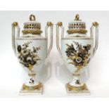 * A pair of Helena Wolfsohn urn shaped vases and covers decorated en grisaille with flower sprays,