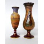 * A Vienna enamelled small baluster vase decorated with a lady, 11cm; and a similar vase, 12.5cm