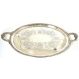 A silver plated oval tray stamped Walker & Hall, 71cm diameter