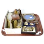 # A group of silver including gentleman's silver backed brushes, cased napkin rings, silver
