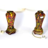 # A pair of 20th century marbled glass table lamps of baluster form, 33cm, with shades