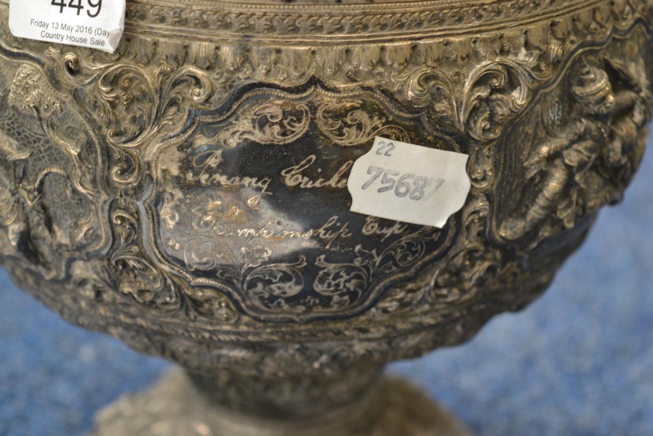 A large Burmese silver presentation bowl, Pnang cricket Club, c1891 - Image 5 of 8