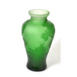 A DeLatte, Nancy acid etched green glass cameo vase, 19.4cm