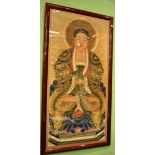 A 19th century large watercolour on paper of a Buddha, 161cm by 77cm